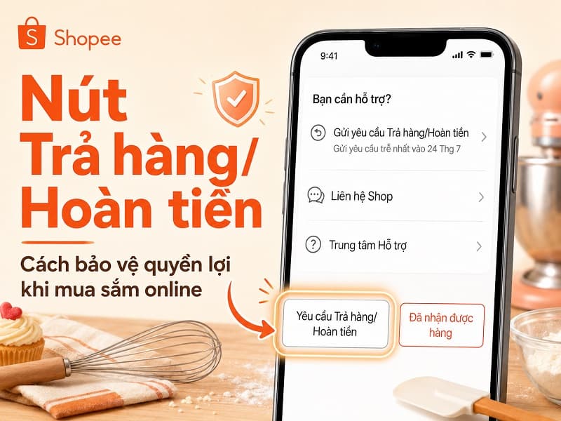 Giao diện nút Trả hàng Hoàn tiền trên màn hình ứng dụng Shopee